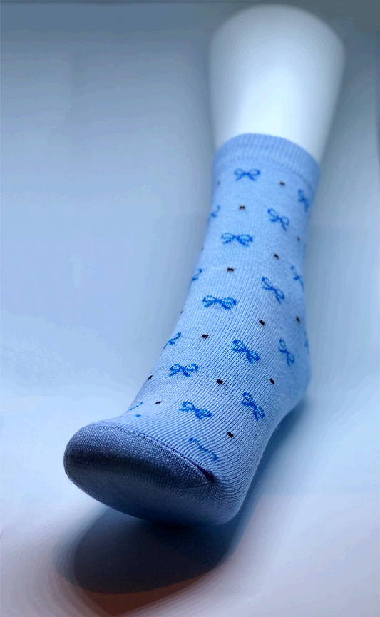 Light Blue Socks - Blue Bow Print - Bendiciones Apparel