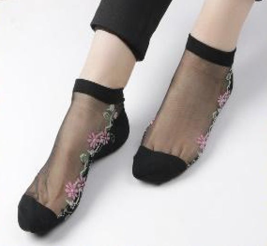 Women's Purple Daisy Nylon Socks