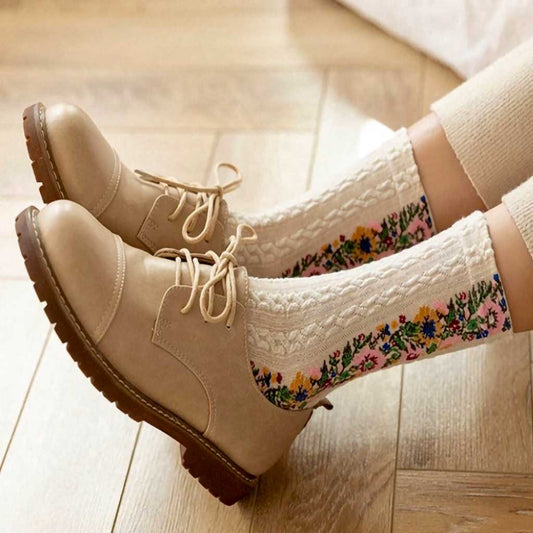 Vintage Embroidered Floral Socks For Women 