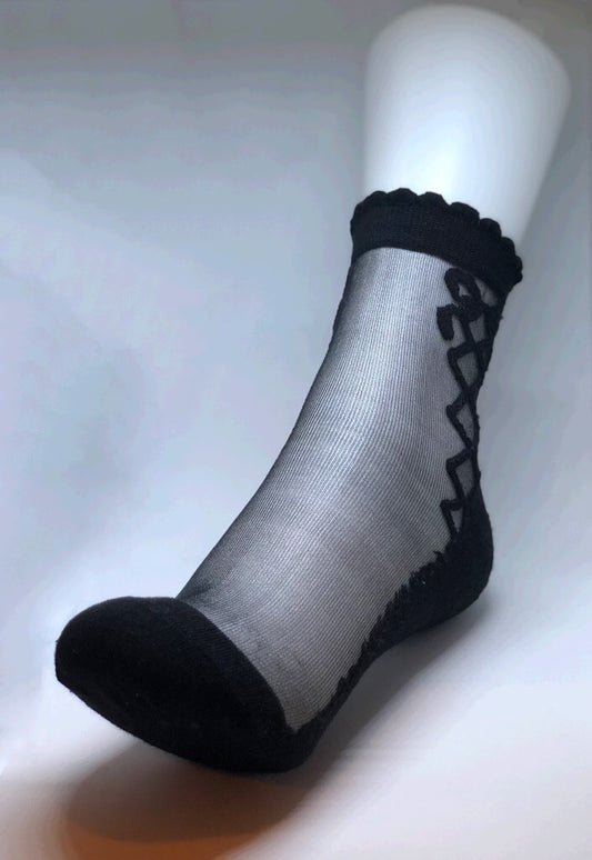Women's Ankle High Black Bow Socks