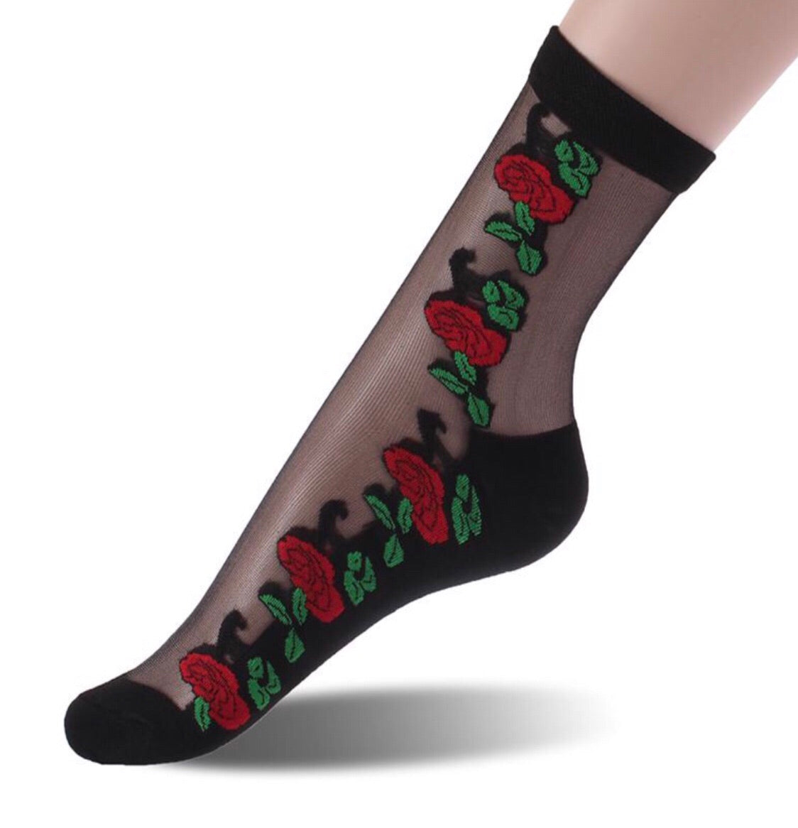 Nylon Red Roses Sock
